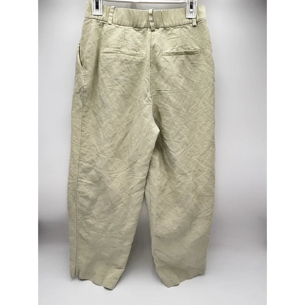 H&M Linen Blend Pleated Cropped Pants Womens US 6 Beige‎ Wide Leg Coastal
